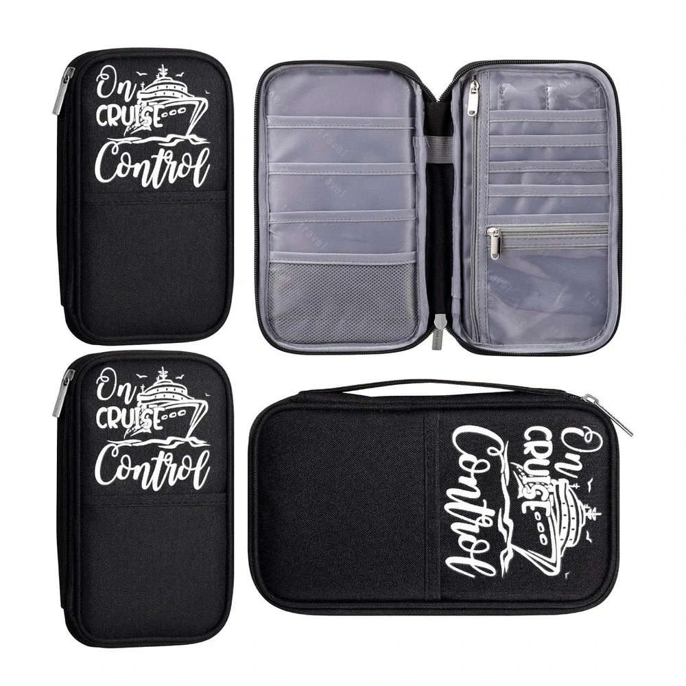 Set of 2 On Cruise Control Travel Organizer Passport Holder Wallet Black NWT
